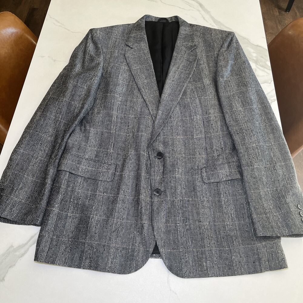 Bachrach Mens Sport Coat Blazer Two Button Black Multi Plaid 100% Silk Size 44L